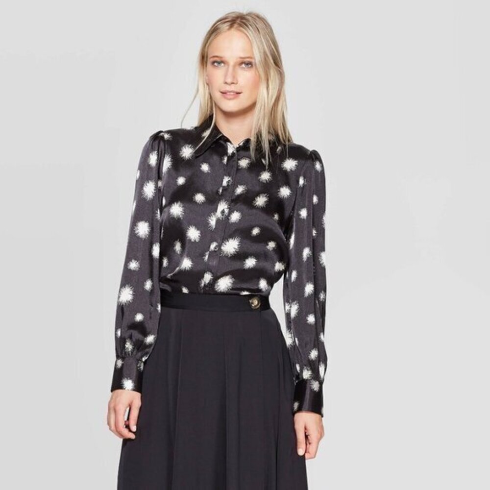 Who What Wear Dandelion Dots Button Down - sz S